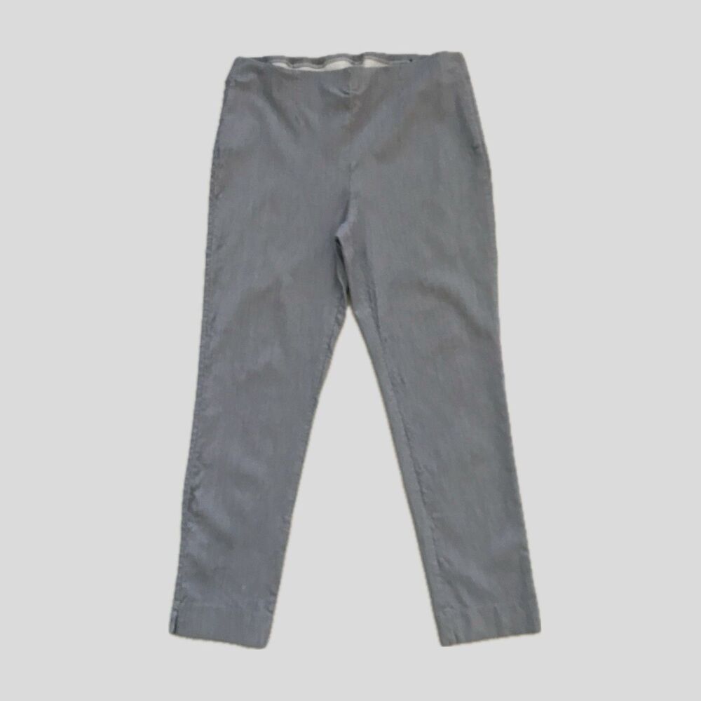 Chicos So Slimming Blue White Striped Stretch Cropped Ankle Pants Womens M 10